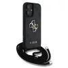 Husă spate Guess PU 4G cu logo metalic și curea crossbody pentru iPhone 16, neagră