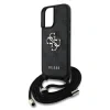 Husă spate Guess PU 4G cu logo metalic și curea crossbody pentru iPhone 16, neagră