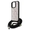 Husă spate Guess PU 4G cu logo metalic și curea crossbody pentru iPhone 16 Pro Max, roz