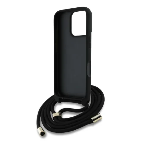 Husă spate Guess PU 4G cu logo metalic și curea crossbody pentru iPhone 16 Pro Max, roz