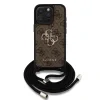 Husă spate Guess PU 4G cu logo metalic, tip crossbody, maro, pentru iPhone 15 Pro Max