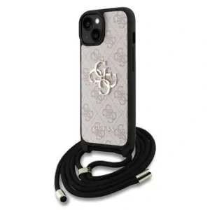 Husă spate Guess PU 4G cu logo metalic, tip crossbody, pentru iPhone 15, roz