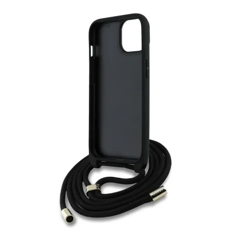 Husă spate Guess PU 4G cu logo metalic, tip crossbody, pentru iPhone 15, roz