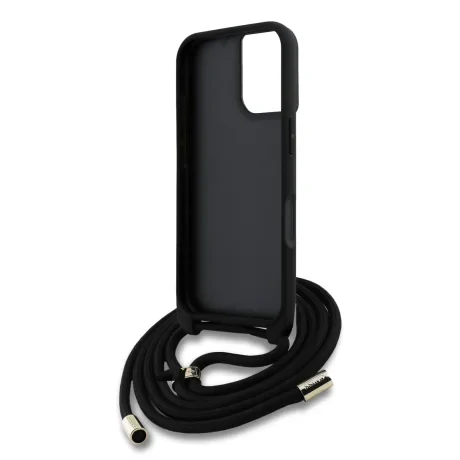 Husă spate Guess PU 4G cu logo metalic, tip crossbody, pentru iPhone 16, maro
