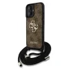 Husă spate Guess PU 4G cu logo metalic, tip crossbody, pentru iPhone 16, maro