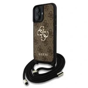 Husă spate Guess PU 4G cu logo metalic, tip crossbody, pentru iPhone 16, maro