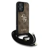 Husă spate Guess PU 4G cu logo metalic, tip crossbody, pentru iPhone 16, maro