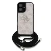 Husă spate Guess PU 4G cu logo metalic, tip crossbody, pentru iPhone 16, roz