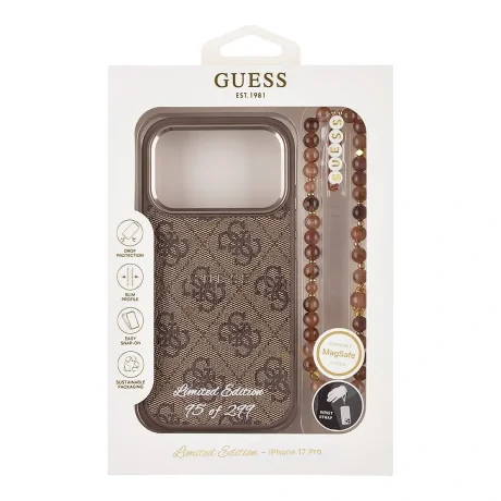 Husa spate Guess PU 4G MagSafe Strap Limited Edition 299 pentru iPhone 17 Pro, maro
