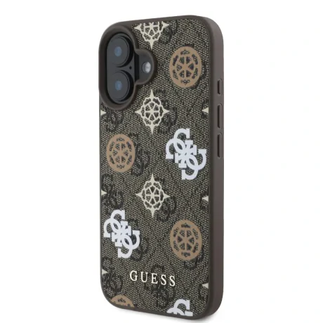 Husă spate Guess PU 4G Peony MagSafe pentru iPhone 16, maro