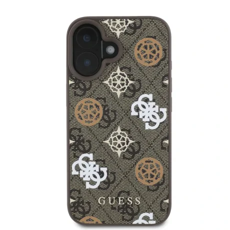 Husă spate Guess PU 4G Peony MagSafe pentru iPhone 16, maro