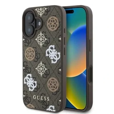 Husă spate Guess PU 4G Peony MagSafe pentru iPhone 16, maro