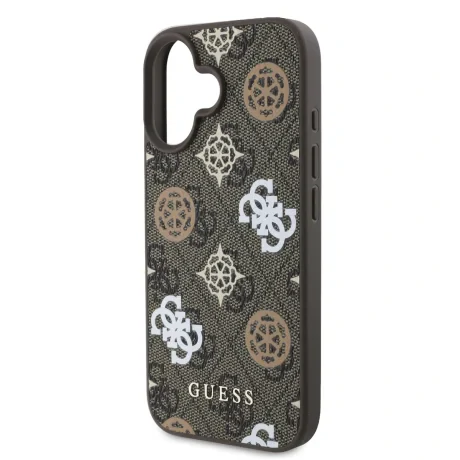Husă spate Guess PU 4G Peony MagSafe pentru iPhone 16, maro