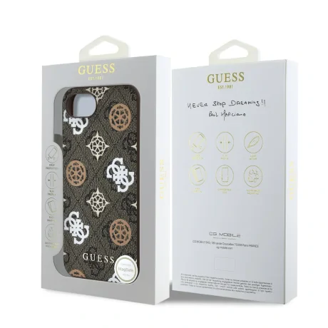 Husa spate Guess PU 4G Peony MagSafe pentru iPhone 16e/17e, maro