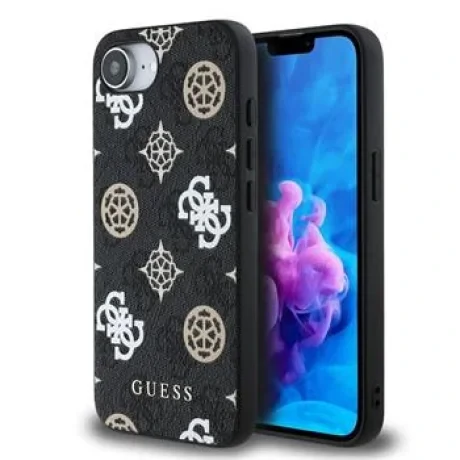 Husă spate Guess PU 4G Peony MagSafe pentru iPhone 16e/17e, neagră