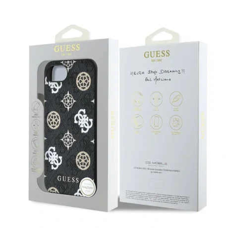 Husă spate Guess PU 4G Peony MagSafe pentru iPhone 16e/17e, neagră