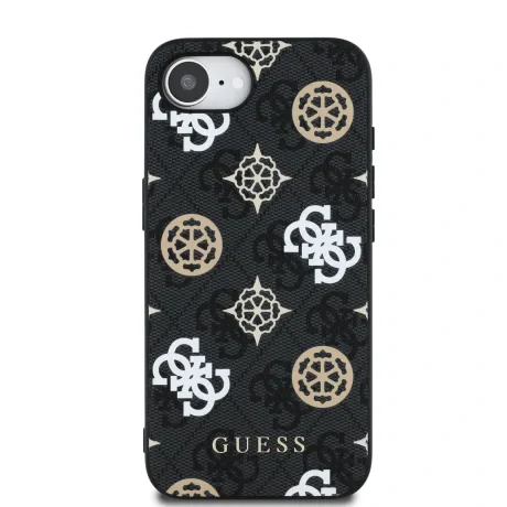 Husă spate Guess PU 4G Peony MagSafe pentru iPhone 16e/17e, neagră