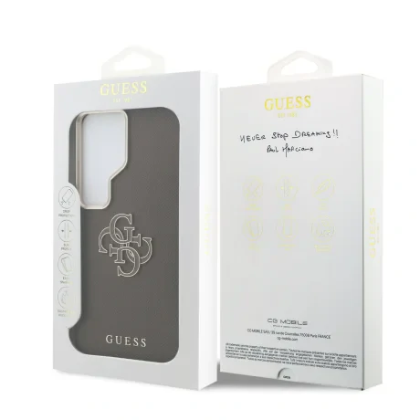 Husa spate Guess PU 4G Resin Metal Logo pentru Samsung Galaxy S26 Ultra, maro