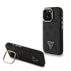 Husă spate Guess PU 4G Strass Triangle Logo Stand Camera Frame MagSafe pentru iPhone 15 Pro Max Negru