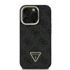 Husă spate Guess PU 4G Strass Triangle Logo Stand Camera Frame MagSafe pentru iPhone 15 Pro Max Negru