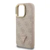 Husă spate Guess PU 4G Strass Triangle Logo Stand Camera Frame MagSafe pentru iPhone 15 Pro Max, roz