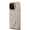 Husă spate Guess PU 4G Strass Triangle Logo Stand Camera Frame MagSafe pentru iPhone 15 Pro Max, roz