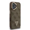 Husă spate Guess PU 4G Strass Triangle Logo Stand Camera Frame MagSafe pentru iPhone 16, maro