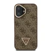 Husă spate Guess PU 4G Strass Triangle Logo Stand Camera Frame MagSafe pentru iPhone 16, maro