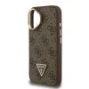 Husă spate Guess PU 4G Strass Triangle Logo Stand Camera Frame MagSafe pentru iPhone 16, maro