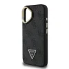Husă spate Guess PU 4G Strass Triangle Logo Stand Camera Frame MagSafe pentru iPhone 16 Negru