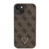 Husă spate Guess PU 4G Strass Triangle Metal Logo + curea crossbody pentru iPhone 15 Plus, maro