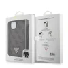 Husă spate Guess PU 4G Strass Triangle Metal Logo + curea crossbody pentru iPhone 15 Plus, maro
