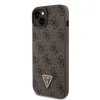 Husă spate Guess PU 4G Strass Triangle Metal Logo + curea crossbody pentru iPhone 15 Plus, maro