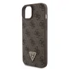 Husă spate Guess PU 4G Strass Triangle Metal Logo + curea crossbody pentru iPhone 15 Plus, maro