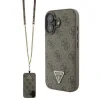 Husă spate Guess PU 4G Strass Triangle Metal Logo + curea crossbody pentru iPhone 16, maro