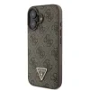 Husă spate Guess PU 4G Strass Triangle Metal Logo + curea crossbody pentru iPhone 16, maro
