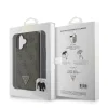 Husă spate Guess PU 4G Strass Triangle Metal Logo + curea crossbody pentru iPhone 16, maro