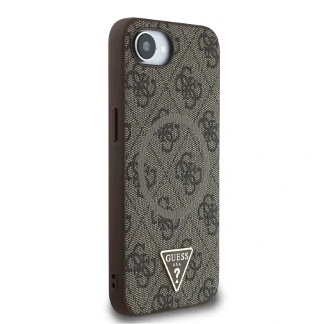 Husa spate Guess PU 4G Strass Triangle Metal Logo MagSafe pentru iPhone 16e/17e, maro