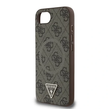 Husa spate Guess PU 4G Strass Triangle Metal Logo MagSafe pentru iPhone 16e/17e, maro