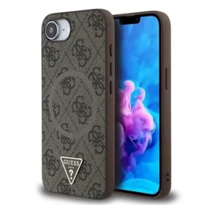 Husa spate Guess PU 4G Strass Triangle Metal Logo MagSafe pentru iPhone 16e/17e, maro