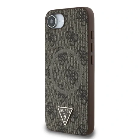 Husa spate Guess PU 4G Strass Triangle Metal Logo MagSafe pentru iPhone 16e/17e, maro