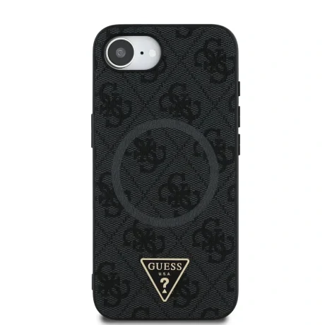 Husa spate Guess PU 4G Strass Triangle Metal Logo MagSafe pentru iPhone 16e/17e Negru