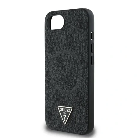 Husa spate Guess PU 4G Strass Triangle Metal Logo MagSafe pentru iPhone 16e/17e Negru