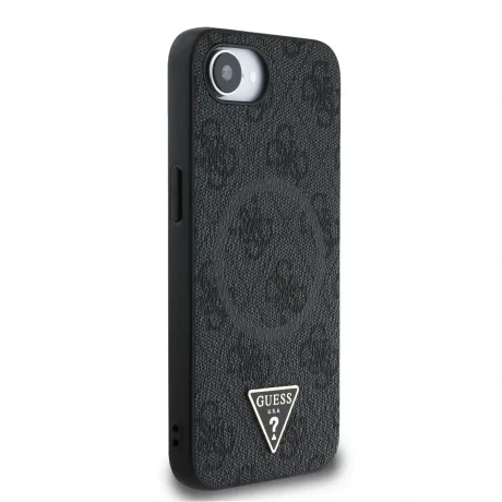 Husa spate Guess PU 4G Strass Triangle Metal Logo MagSafe pentru iPhone 16e/17e Negru