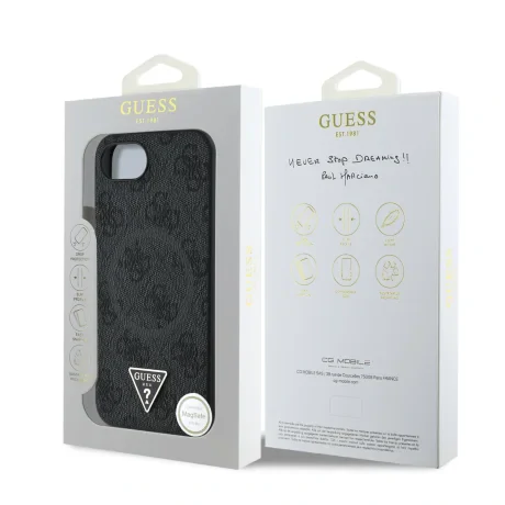 Husa spate Guess PU 4G Strass Triangle Metal Logo MagSafe pentru iPhone 16e/17e Negru