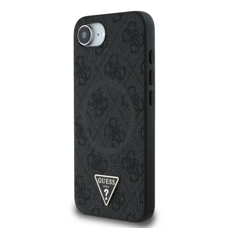 Husa spate Guess PU 4G Strass Triangle Metal Logo MagSafe pentru iPhone 16e/17e Negru