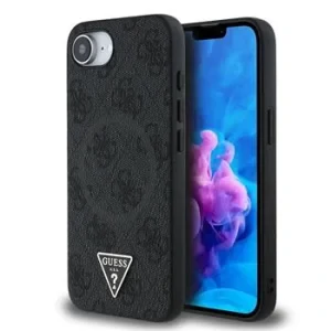 Husa spate Guess PU 4G Strass Triangle Metal Logo MagSafe pentru iPhone 16e/17e Negru