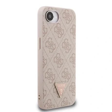 Husa spate Guess PU 4G Strass Triangle Metal Logo pentru iPhone 16e/17e, roz