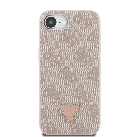 Husa spate Guess PU 4G Strass Triangle Metal Logo pentru iPhone 16e/17e, roz