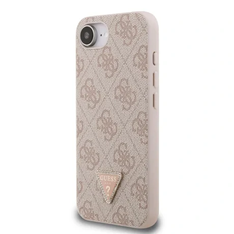 Husa spate Guess PU 4G Strass Triangle Metal Logo pentru iPhone 16e/17e, roz